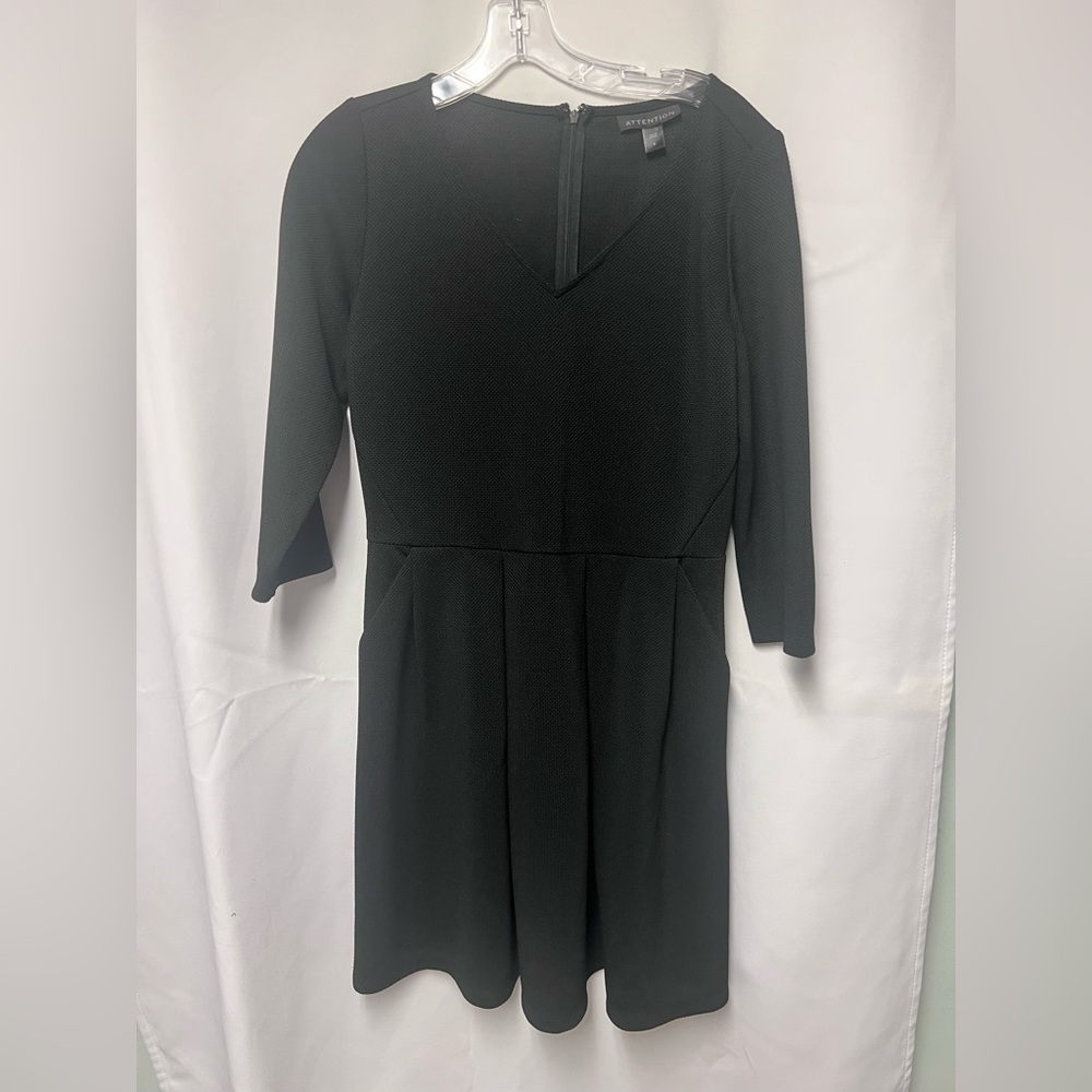 attention Black Long Sleeve V-Neck Fit-and-Flare Dress